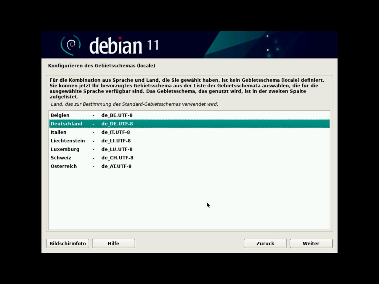 Mein erster Linux-Laptop - Wählen Sie die Parametereinstellungen für die locale der Debian-Installation aus