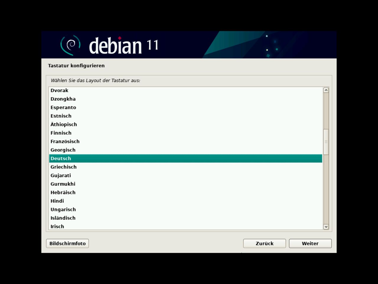 Mein erster Linux-Laptop - Konfigurieren Sie die Tastatur für die Debian-Installation