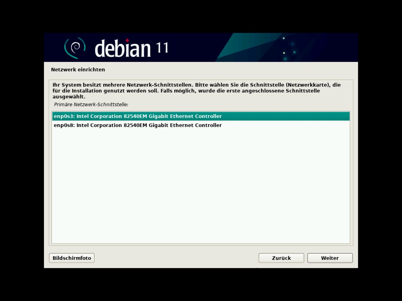 Mein erster Linux-Laptop - Wählen Sie während der Debian-Installation die primäre Schnittstelle zum Konfigurieren des Netzwerks aus