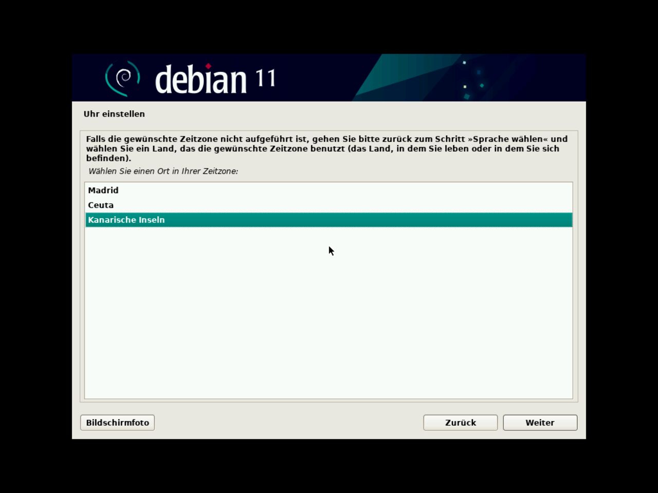 Mein erster Linux-Laptop - Definieren Sie die Zeitzone, falls dies vom Debian-Installationsprozess erforderlich ist