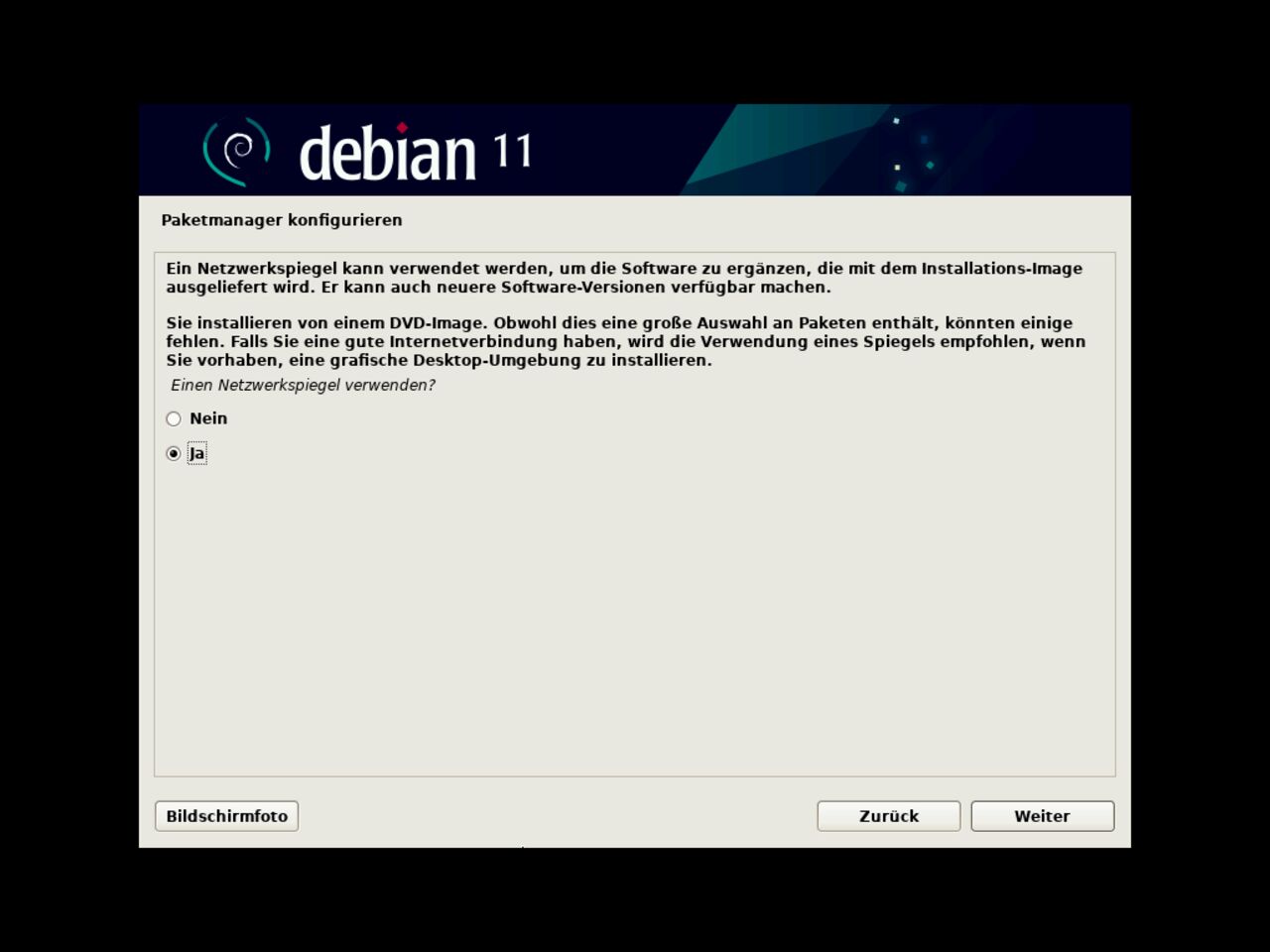 Mein erster Linux-Laptop - Wählen Sie während der Installation den Netzwerkspiegel für den Debian-Paket-Manager aus