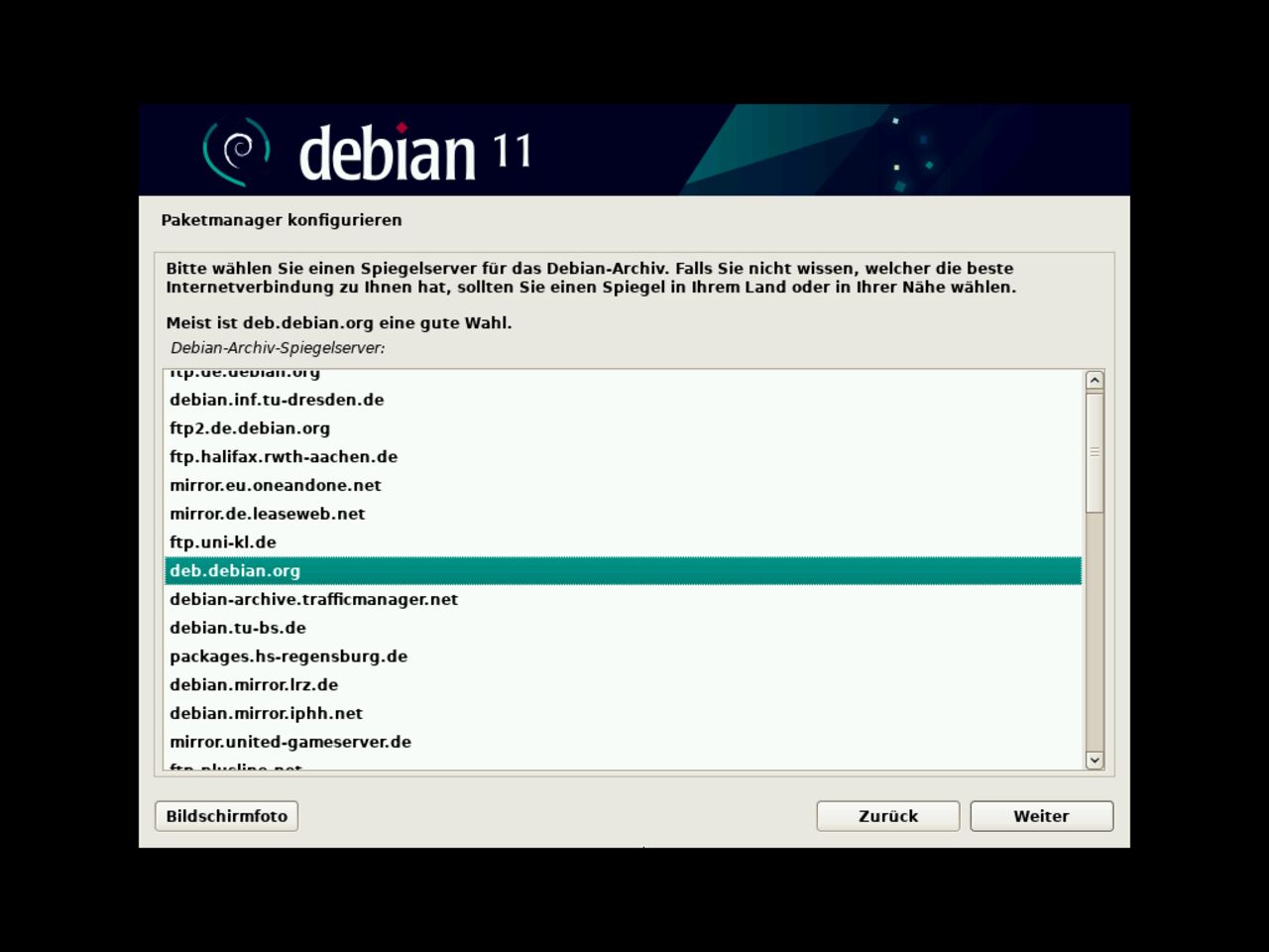 Mein erster Linux-Laptop - Wählen Sie den Debian Package Manager Spiegelserver
