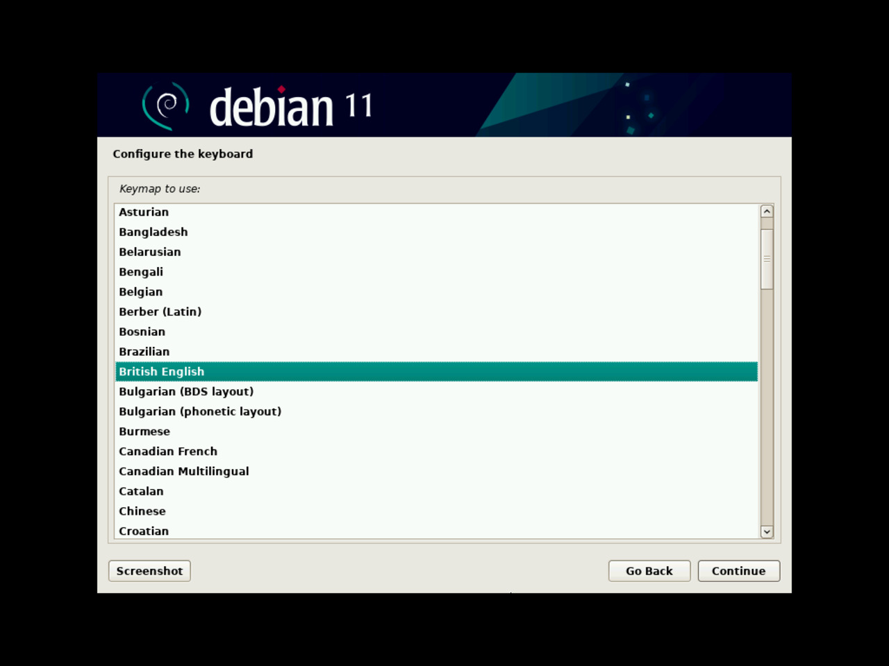 My first Linux laptop - Configure the keyboard for the Debian installation