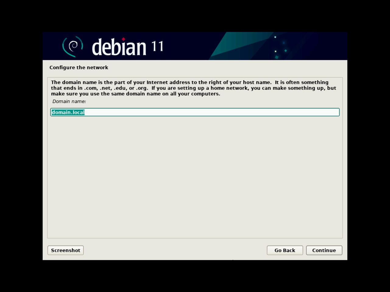 My first Linux laptop - Choose the domain name for the network configuration during the Debian installation