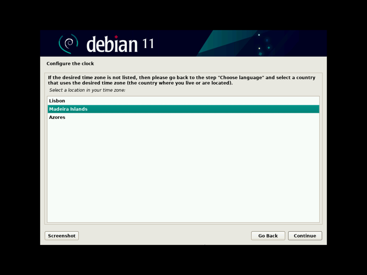 My first Linux laptop - Define time zone if required by the Debian installation process