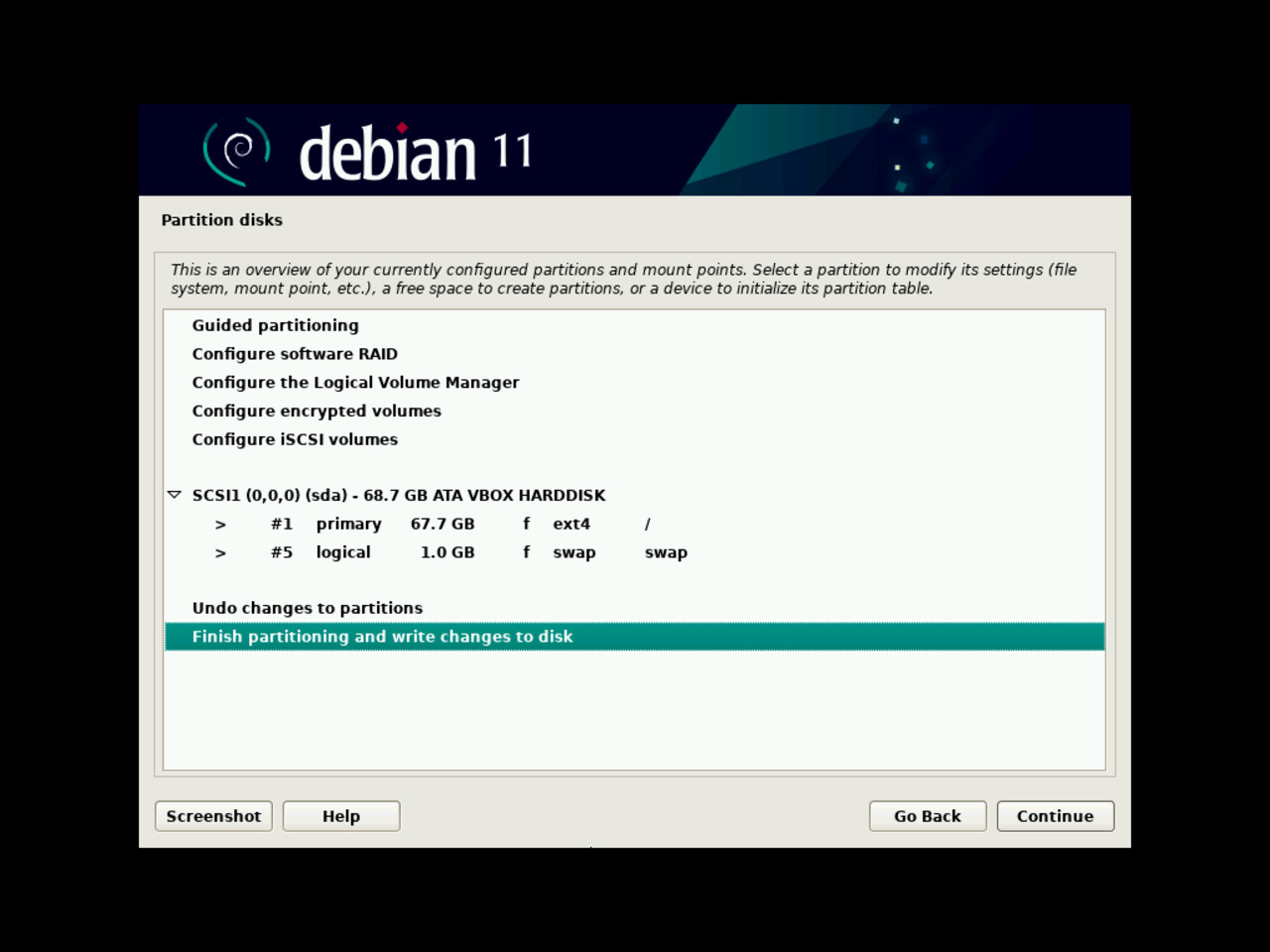 My first Linux laptop - Finish the disc partitioning for the Debian installation