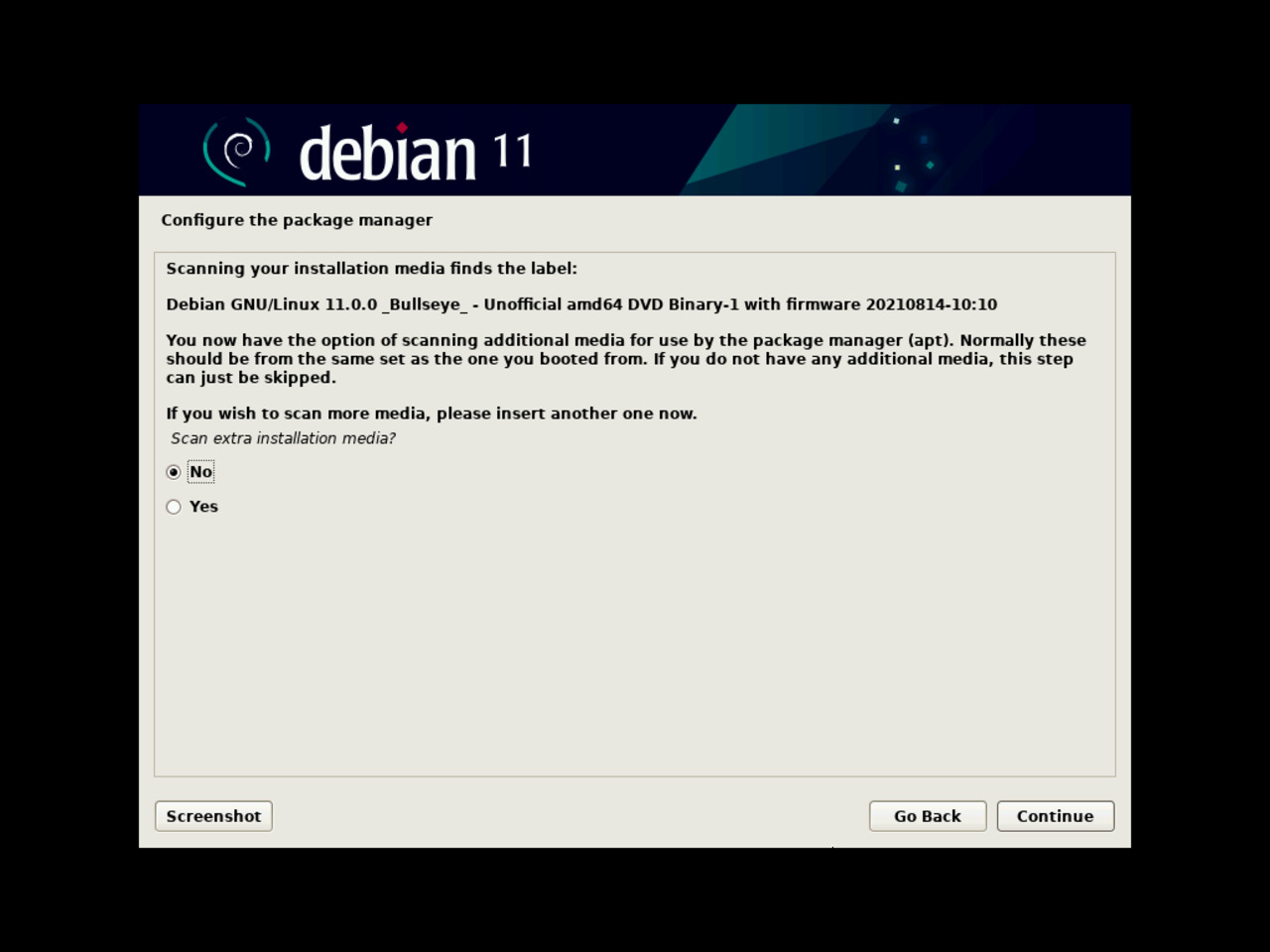 My first Linux laptop - Scan additional CD for configuring the Debian package manager during installation