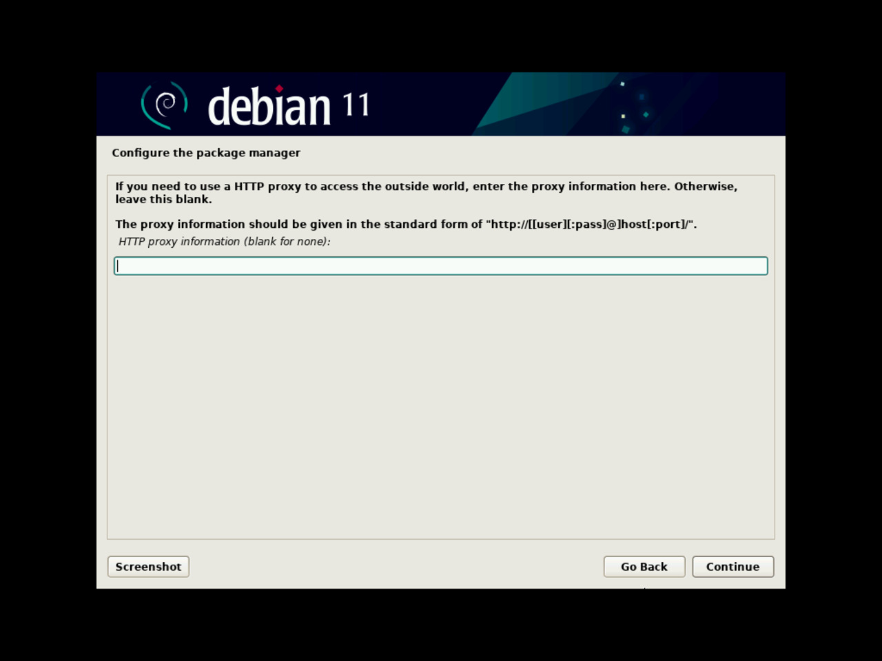 My first Linux laptop - Define the proxy to access the Debian package manager mirror server
