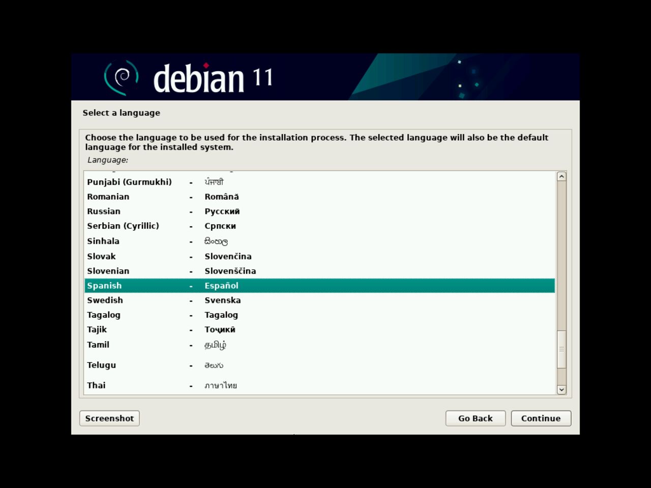 Mi primero laptop con Linux: seleccione el idioma para la instalación de Debian