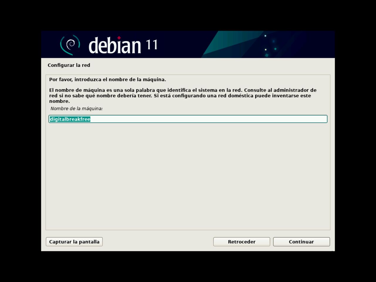 Mi primero laptop con Linux: elija el nombre de host para la configuración de la red durante la instalación de Debian