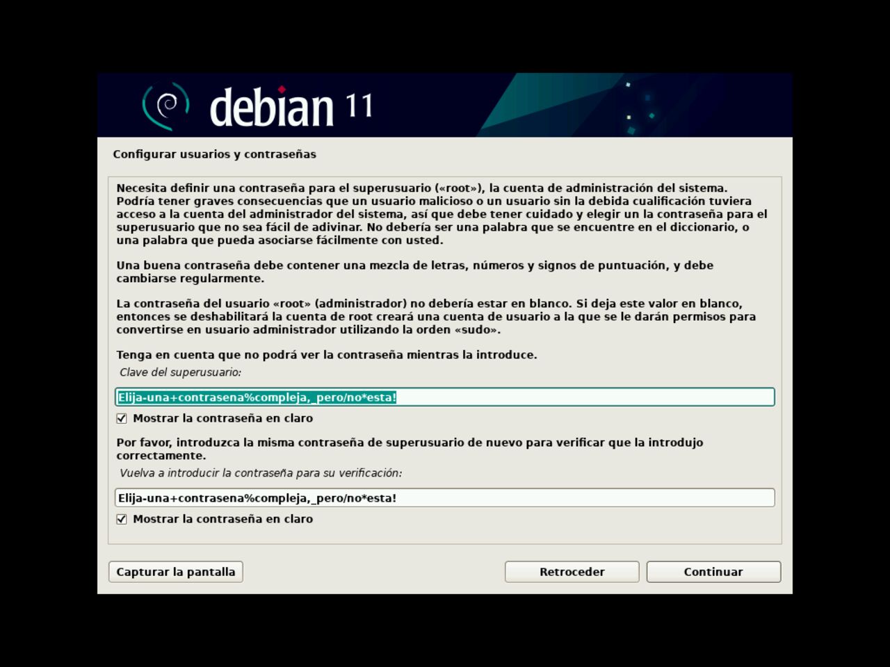 Mi primero laptop con Linux: configure la contraseña de root para la instalación de Debian
