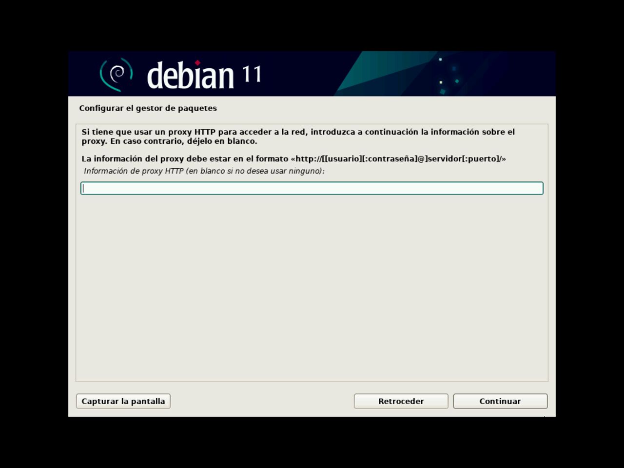 Mi primero laptop con Linux: defina el proxy para acceder al servidor de espejo del gestor de paquetes Debian
