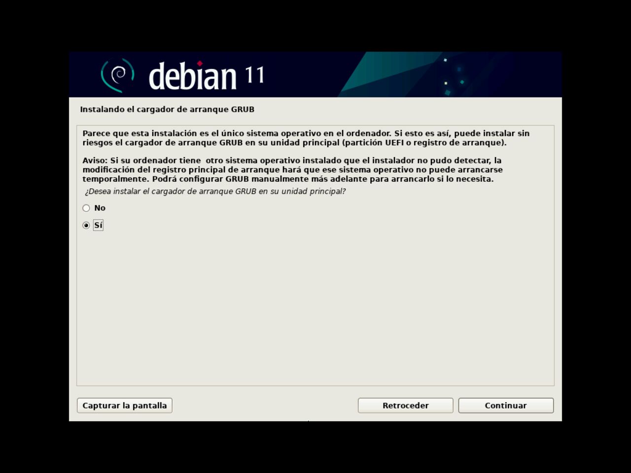 Mi primero laptop con Linux: instale el Debian GRUB GRand Unified Bootloader