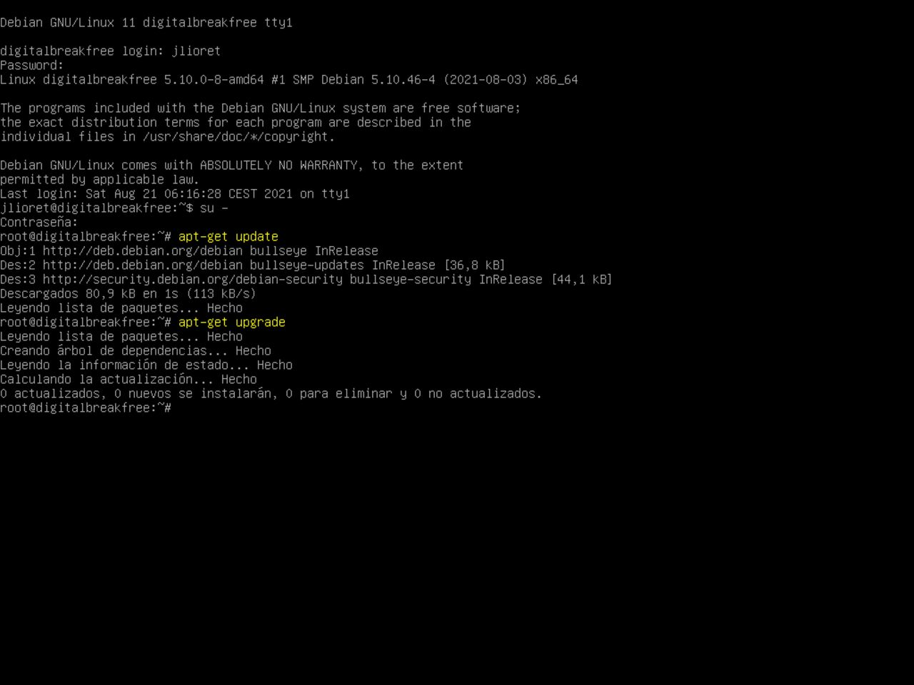 Mi primero laptop con Linux - Comprobación de actualizaciones con apt-get en la nueva instalación de Debian