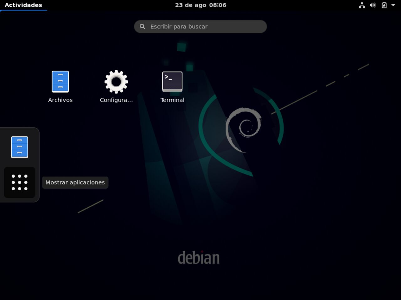 Mi primero laptop con Linux: la instalación de Debian con un entorno gráfico mínimo Gnome está lista para su uso