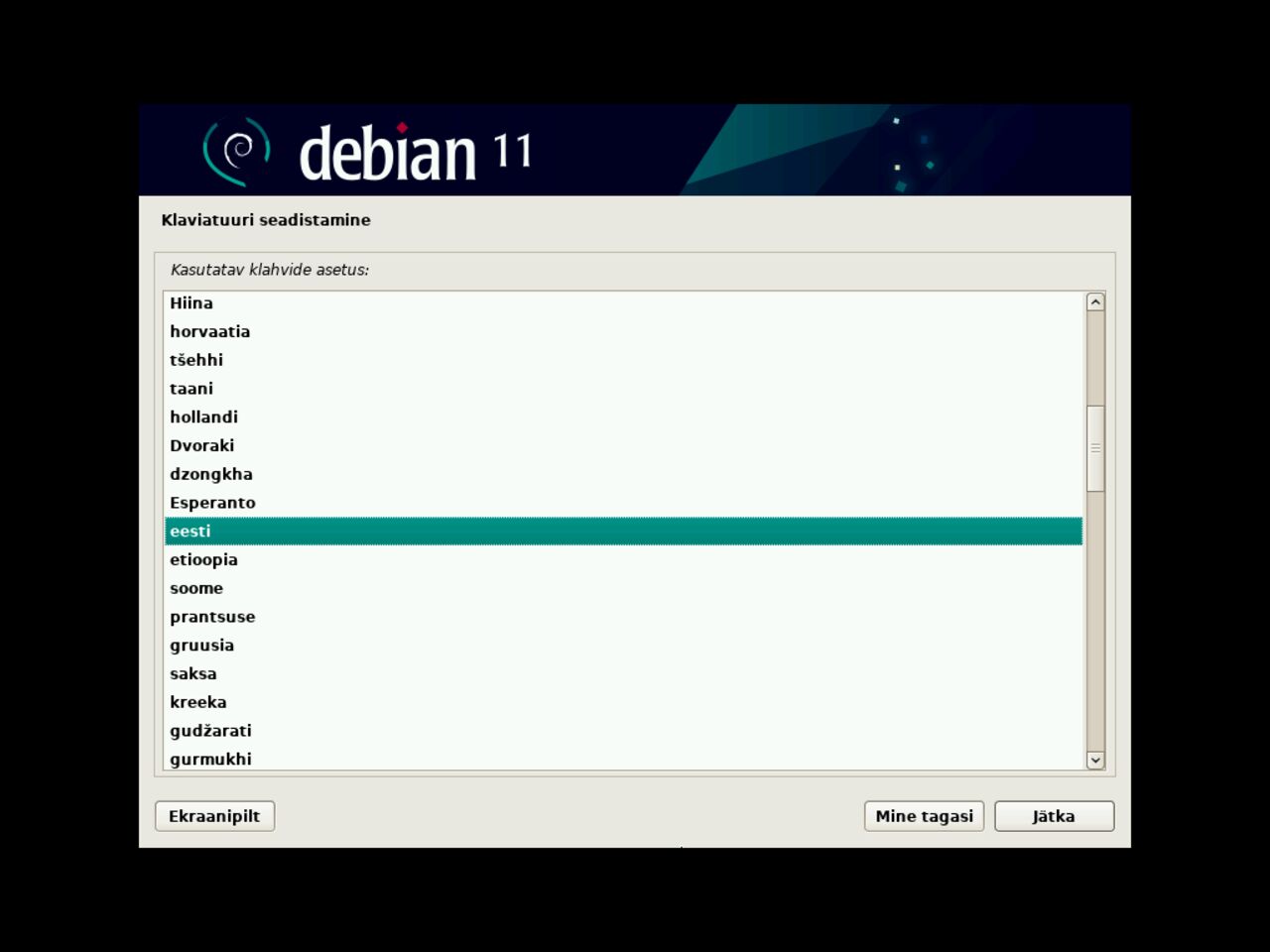 Minu esimene Linux sülearvuti - Klaviatuuri seadistamine Debiani paigaldamisel