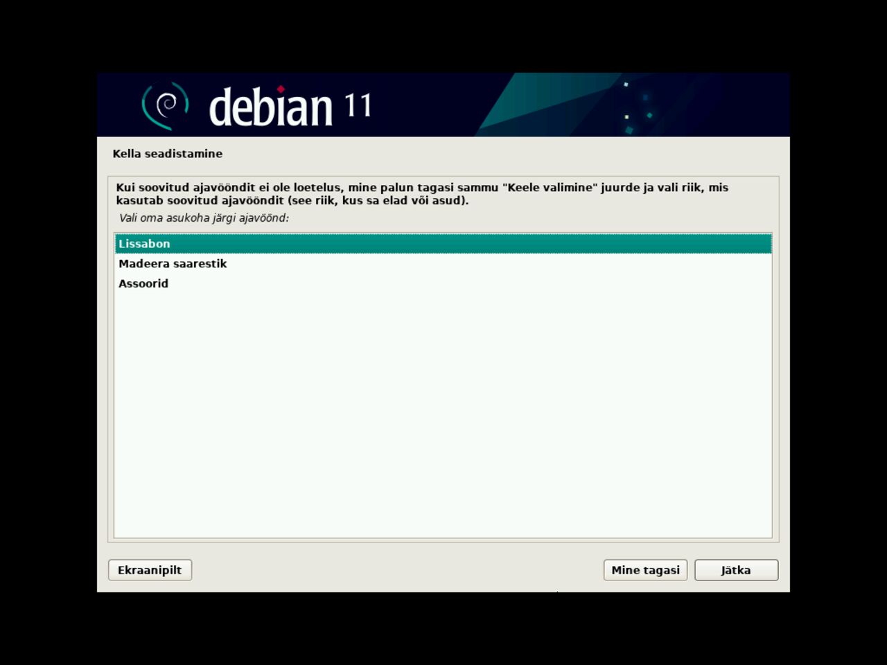 Minu esimene Linux sülearvuti - Määrake ajavöönd, kui seda nõuab Debiani paigaldusprotsess