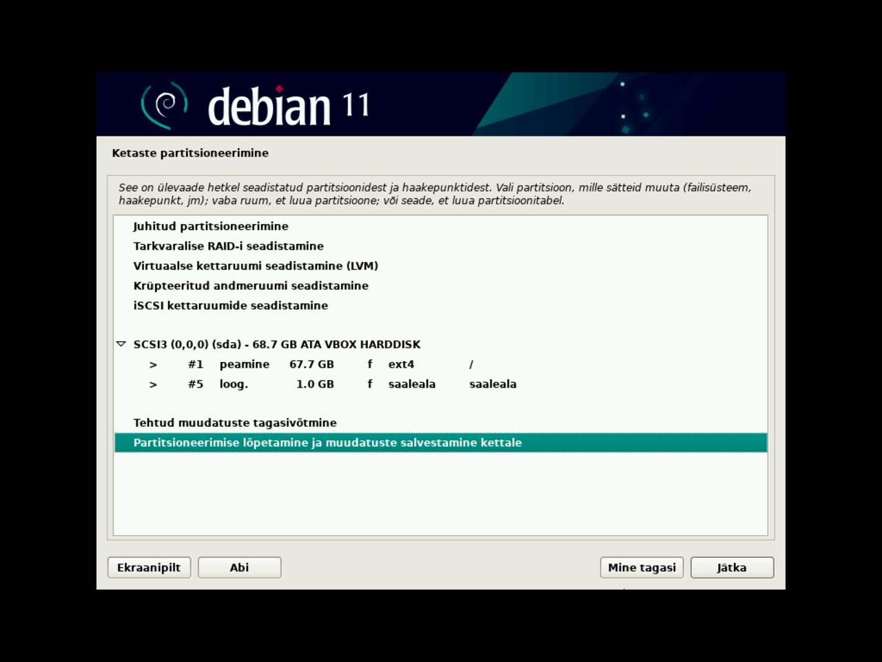 Minu esimene Linux sülearvuti - Lõpetage keta partitsioneerimise Debiani paigaldamisel