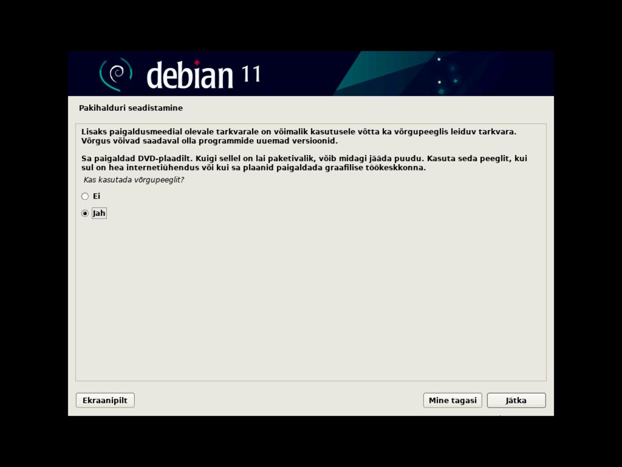 Minu esimene Linux sülearvuti - Valige Debiani paketi halduri võrgupeegel paigaldamise ajal