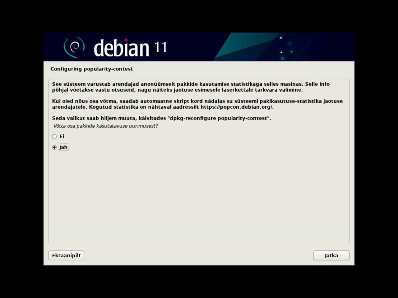 Minu esimene Linux sülearvuti - Otsustage kui soovite Debiani popcon küsitlusest osa võtta enamkasutatud pakkide kohta