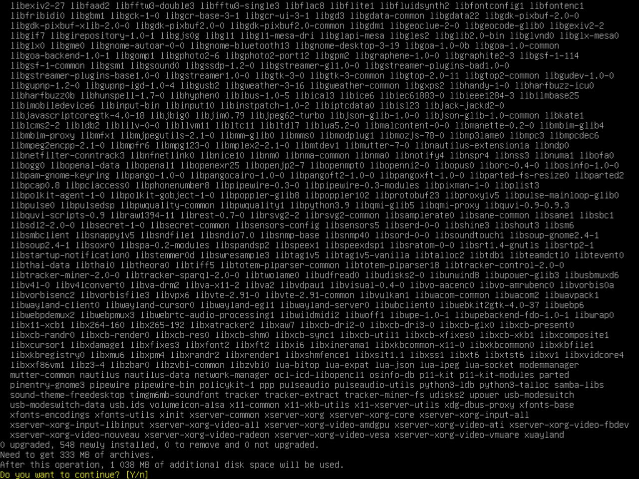 Minu esimene Linux sülearvuti - Kinnitage pakendite loend, mis on valitud minimaalse Gnome paigaldamiseks debiani peale