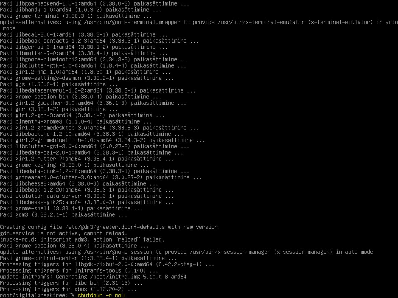 Minu esimene Linux sülearvuti - System käivitamine Pärast minimaalse Gnome paigaldamist debiani peale (shutdown / restart)