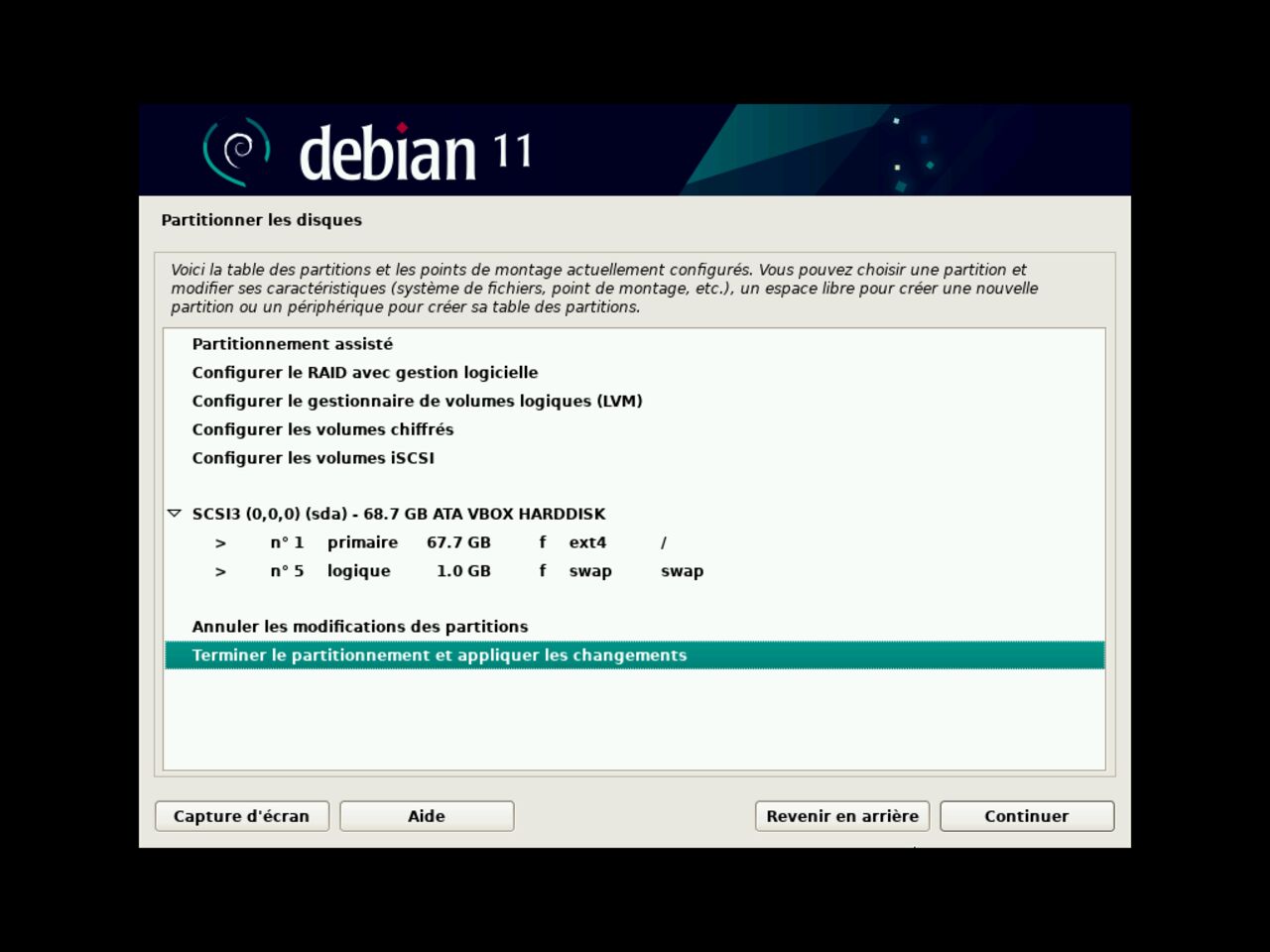 Mon premier ordinateur Linux - Terminez le partitionnement du disque pour l'installation de Debian