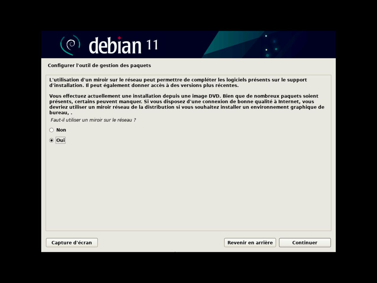 Mon premier ordinateur Linux - Sélectionnez le miroir réseau pour le gestionnaire de packages Debian lors de l'installation