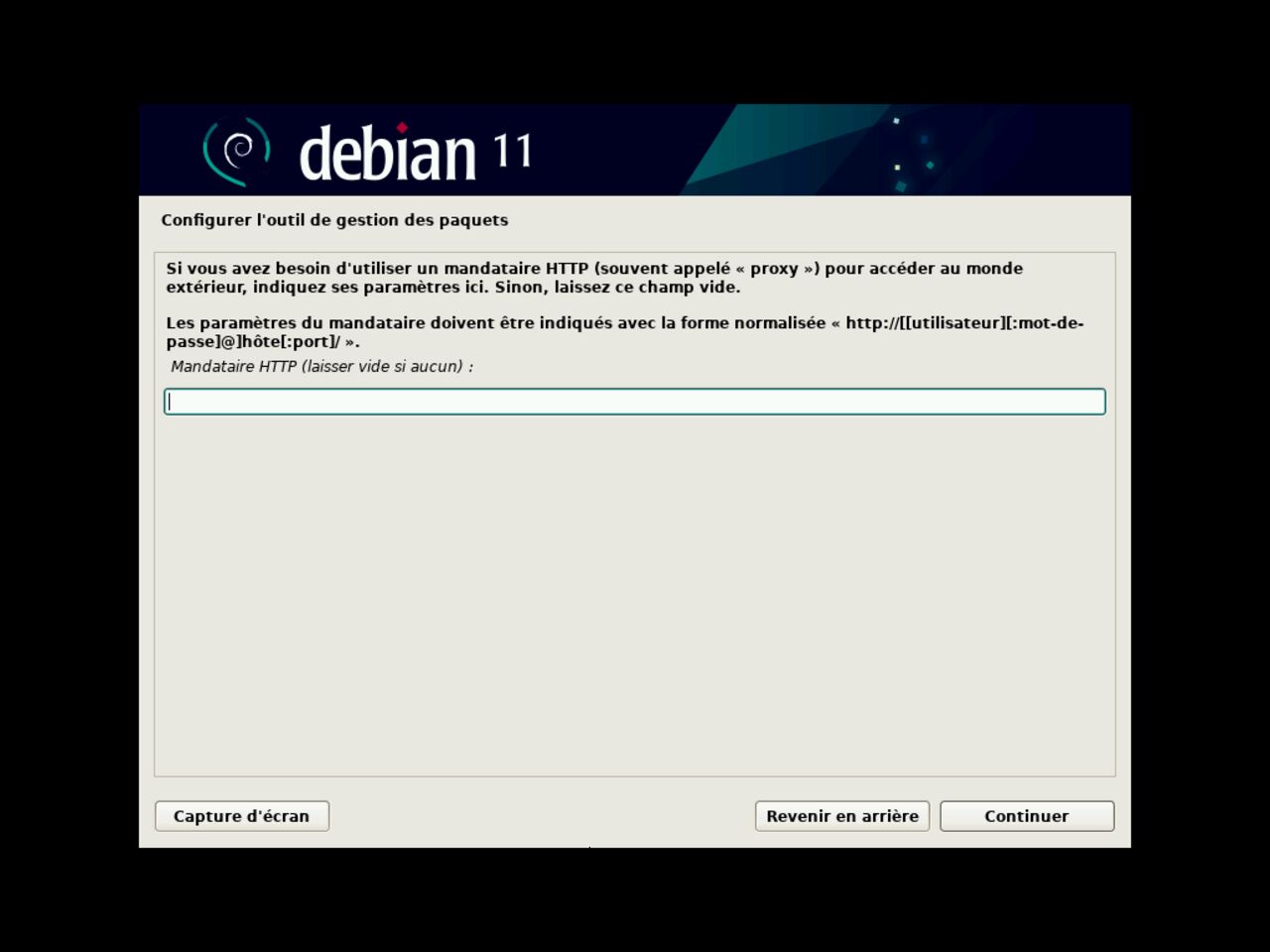 Mon premier ordinateur Linux - Définissez le proxy pour accéder au serveur miroir du gestionnaire de packages Debian