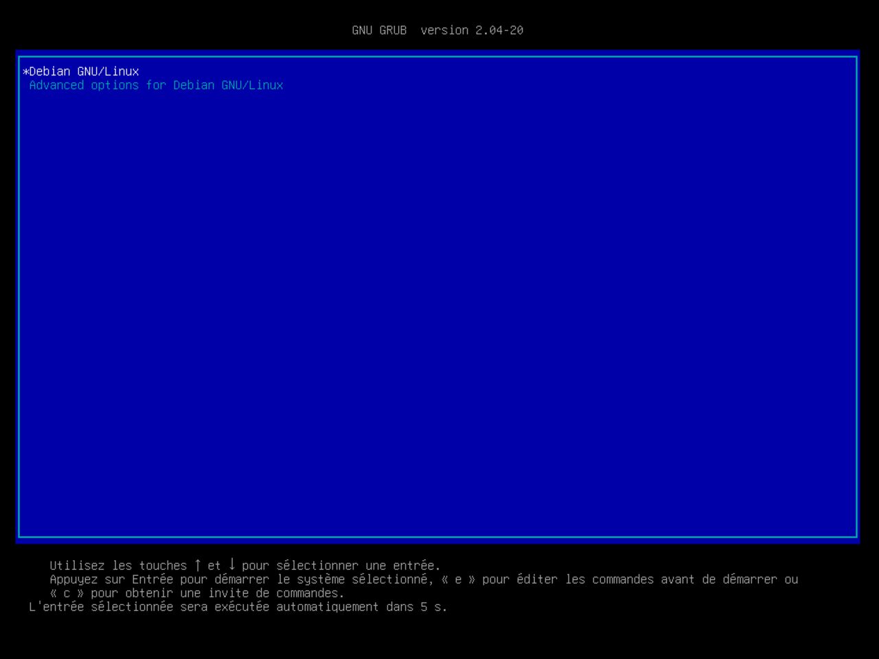 Mon premier ordinateur Linux - Premier redémarrage du système pour continuer avec l'installation Debian
