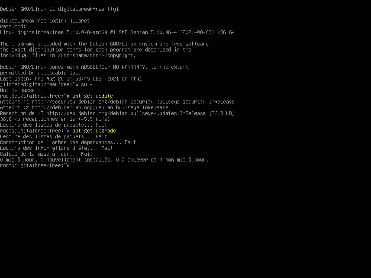 Mon premier ordinateur Linux - Vérification de la disponibilité de mises à jour et mise à niveau avec apt-get sur la nouvelle installation Debian
