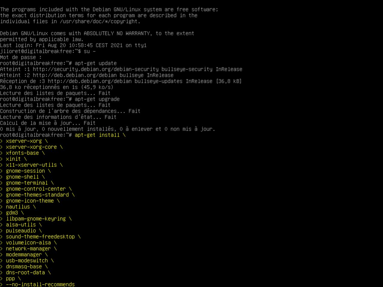 Mon premier ordinateur Linux - Installez le logiciel requis pour une installation Gnome minimale sur Debian