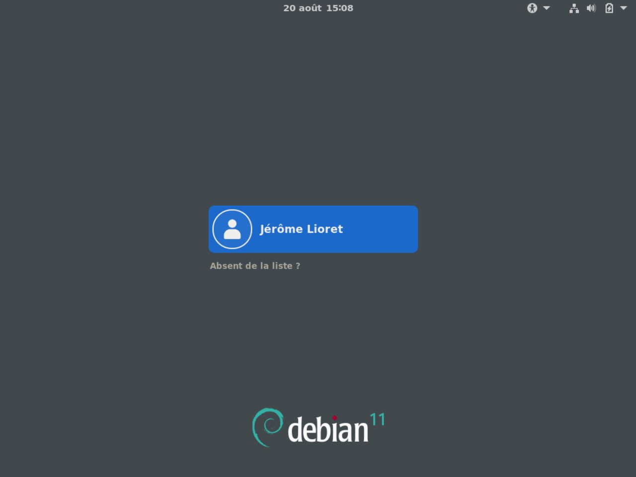 Mon premier ordinateur Linux - Premier login en mode graphique avec l'environnement Gnome minimal installé sur Debian