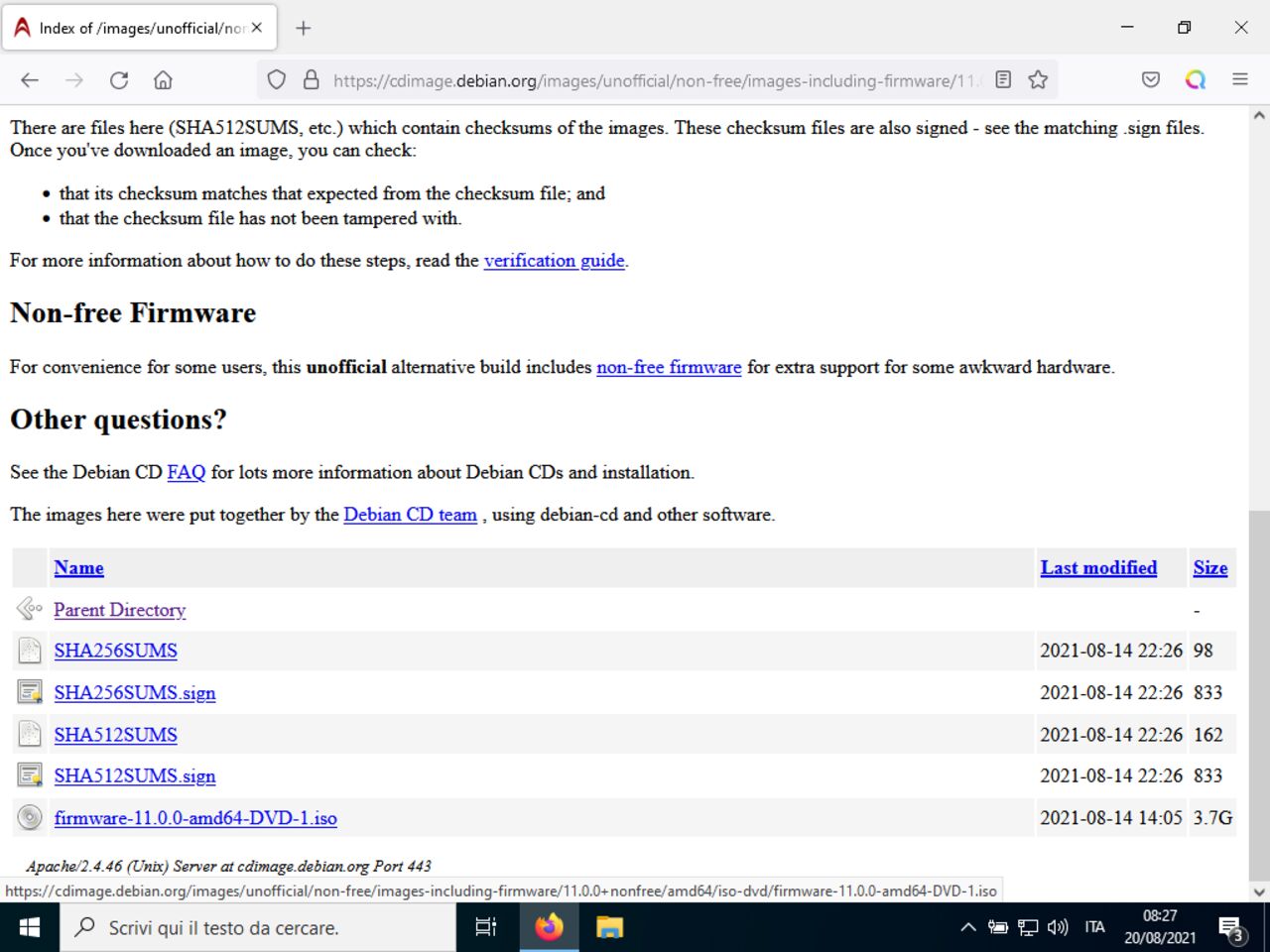 Il mio primo laptop Linux - Download la immagine ISO Debian firmware non-free CD / DVD selezionata