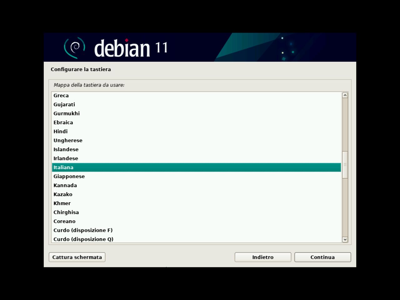 Il mio primo laptop Linux - Selezionare l'interfaccia primaria per la configurazione della rete durante l'installazione Debian