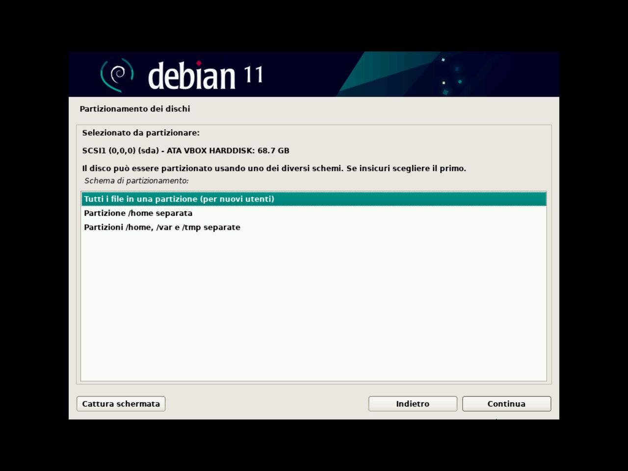 Il mio primo laptop Linux - Finire il partizionamento del disco per l'installazione Debian