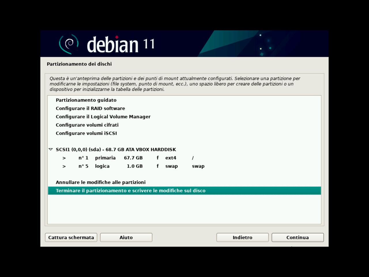 Il mio primo laptop Linux - Confermare la scrittura di modifiche del partizionamento del disco per l'installazione di Debian