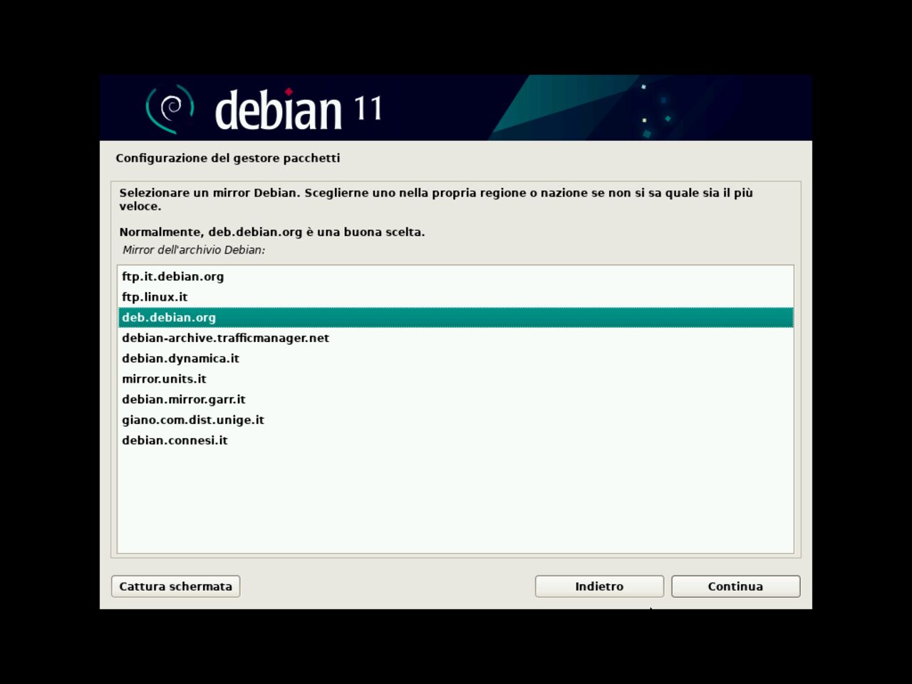 Il mio primo laptop Linux - Definire il proxy per accedere al server mirror del gestore pacchetti Debian