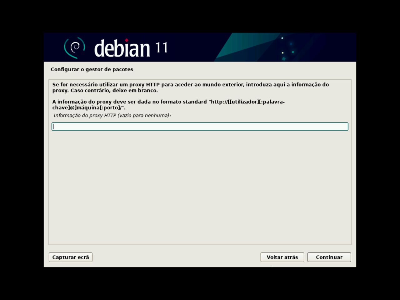 O meu primeiro laptop Linux - Defina o proxy para acessar o servidor espelho do gestor de pacotes do Debian