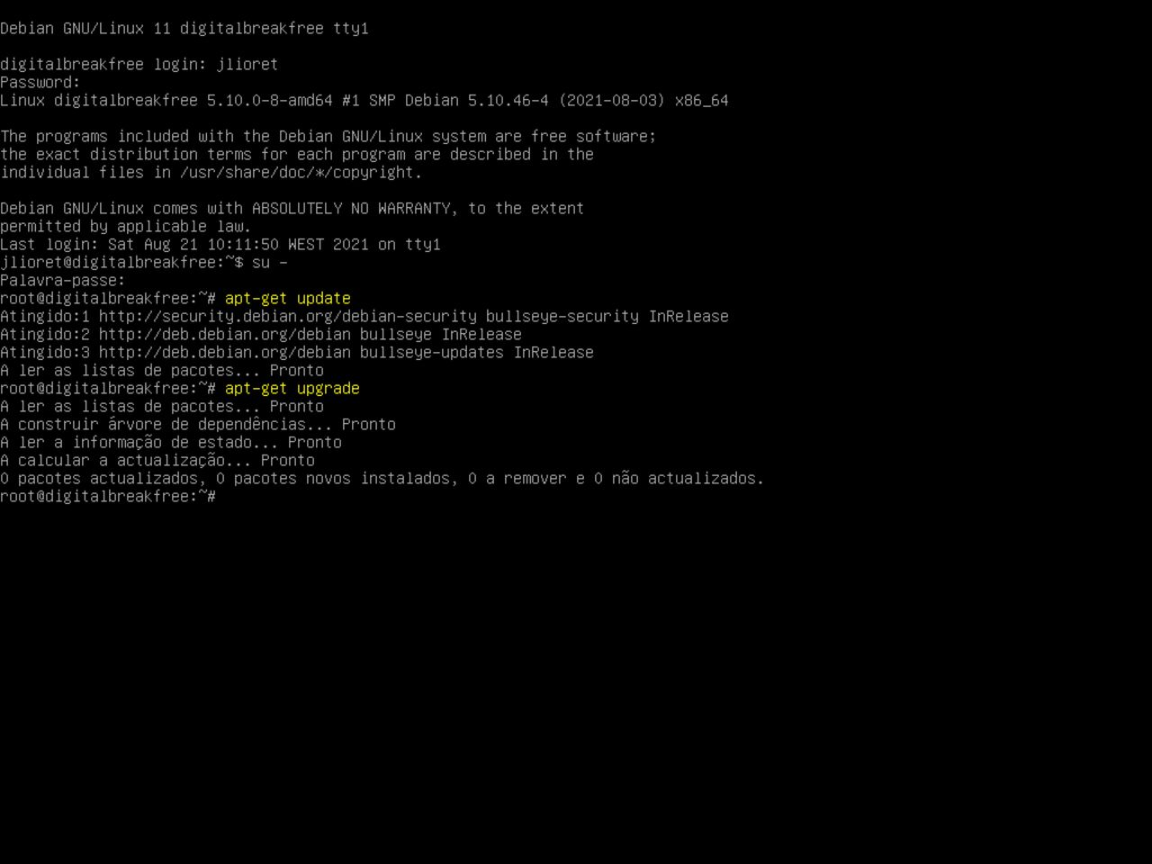 O meu primeiro laptop Linux - Verificação da disponibilidade de atualizações e applicação com apt-get na nova instalação do Debian