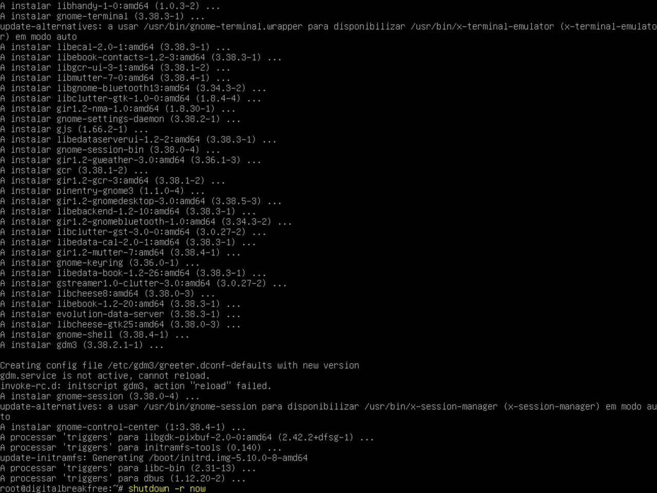 O meu primeiro laptop Linux - Re-iniciar o sistema após a instalação de um gnomo mínimo em cima do Debian (shutdown / restart)